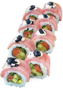 Ролл тунец со шнитт  луком и соусом спайси